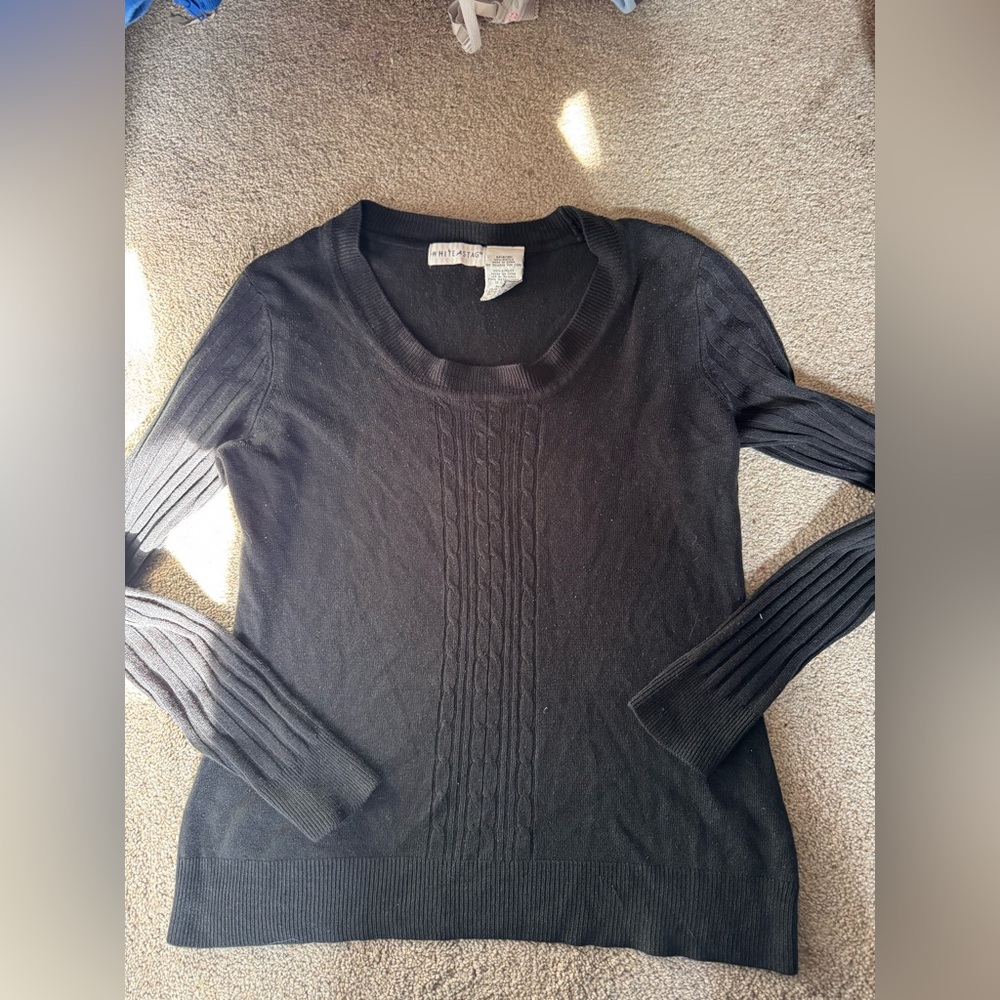 White Stag Black Cable-Front Crewneck Sweater